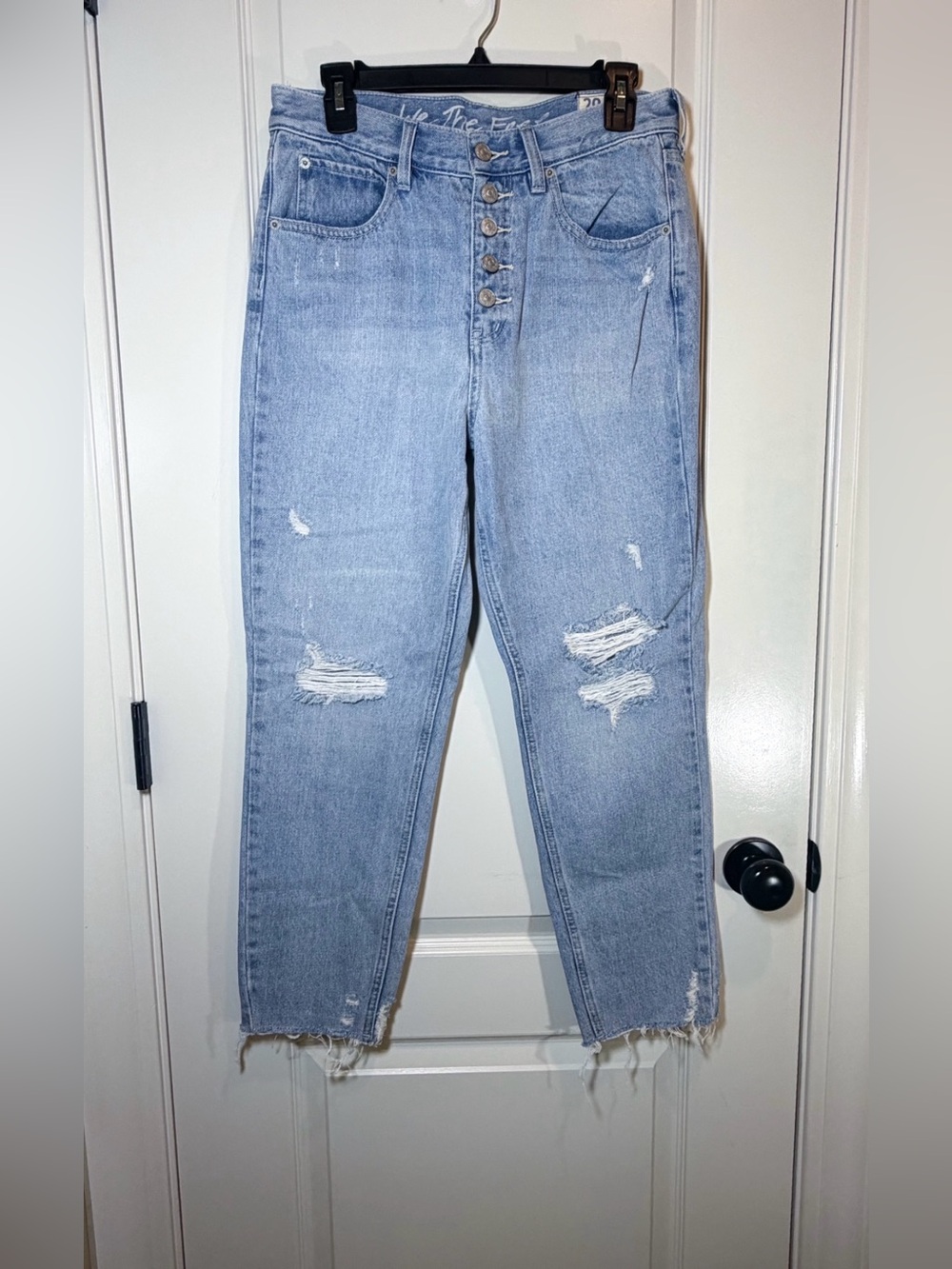 We The Free Light Blue High-Rise Distressed Cropped Jeans